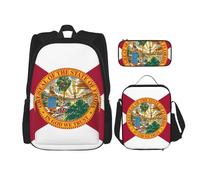 BKDODKS Juego de mochila 3 en 1 con estampado de bandera de Florida, bolsa de almuerzo, estuche para lápices, mochila de viaje casual para hombres y mujeres, Negro -, Talla única