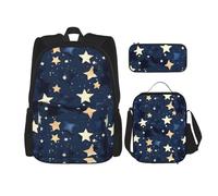 BKDODKS Juego de mochila 3 en 1 con estampado de cielo y estrellas azul marino, bolsa de almuerzo, estuche para lápices, mochila de viaje casual para hombres y mujeres, Negro -, Talla única