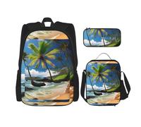 BKDODKS Juego de mochila 3 en 1 con estampado de palmeras tropicales de Hawaii, bolsa de almuerzo, estuche para lápices, mochila de viaje casual para hombres y mujeres, Negro -, Talla única