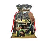 BKDODKS Old Tractor Farm - Bolsas de regalo de Navidad con cinta para envolver dulces y fiestas de Navidad