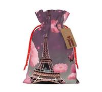BKDODKS Paris Street Eiffel Tower - Bolsas de Navidad con estampado floral rosa, bolsas de regalo festivas, cinta, envoltura de caramelos, fiesta de Navidad
