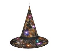 BKDODKS Sombrero de bruja de Halloween con estampado de ciervo y alce de caza, sombrero de bruja para adultos, Halloween, festividades de Navidad