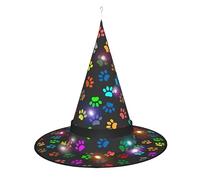 BKDODKS - Sombrero de bruja de Halloween con estampado de huellas de perro colorido con estampado de huellas de perro, sombrero de bruja para adultos, Halloween, festividades de Navidad