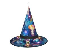 BKDODKS - Sombrero de bruja de Halloween con estampado de medusas de colores, sombrero de bruja para adultos, Halloween, festividades de Navidad
