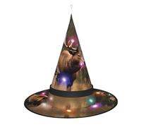 BKDODKS - Sombrero de bruja de Halloween con estampado de oso de ciervos de caza de vida silvestre, sombrero de bruja para adultos, Halloween, festividades de Navidad