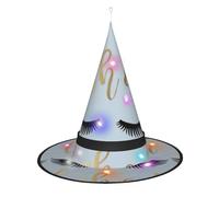 BKDODKS Sombrero de bruja de Halloween con estampado de pestañas, sombrero de bruja iluminado para adultos, Halloween, fiestas de Navidad