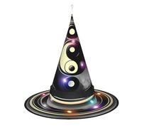 BKDODKS - Sombrero de bruja de Halloween con estampado de Yin Yang - Sombrero de bruja para adultos, con luz para Halloween, fiestas de Navidad