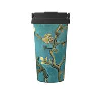 BKDODKS Taza de café aislada de acero inoxidable con estampado de flores de almendro para trabajo, hogar, botella de agua fría y caliente