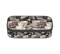 BKDODKS Tazas de té con rosas románticas shabby impresión, multifuncional, estuche de almacenamiento de papelería, suministros favoritos para adultos