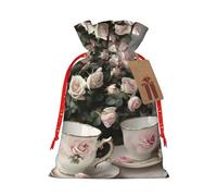 BKDODKS Tazas de té románticas con diseño de rosas desgastadas, para fiestas, bolsas de regalo con cinta, caramelos, fiestas de Navidad