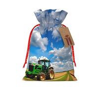 BKDODKS Tractor Under Blue Sky White Clouds - Bolsas de regalo de Navidad con etiqueta de cinta para dulces y fiestas de Navidad