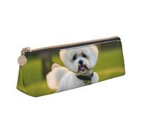 Bkdogkt Bichon Frise Dog on the grass print simple estuche triángulo bolsa para bolígrafos maquillaje arte suministros diarios, Blanco, talla única, Blanco 1, One size