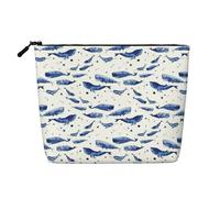 Bkdogkt Bolsa de trabajo con estampado de ballena azul pequeña, bolsa de maquillaje de una sola capa, organizador de cosméticos de viaje, gran capacidad, Negro -, Talla única