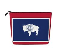 Bkdogkt Bolsa de trabajo con estampado de bandera del estado de Wyoming, bolsa de maquillaje de una sola capa, organizador de cosméticos de viaje, gran capacidad, Negro -, Talla única