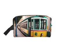 Bkdogkt Lisbon - Organizador de cosméticos de gran capacidad con estampado de tranvía para mujeres y hombres, bolsa de maquillaje portátil de viaje, Blanco, Talla única