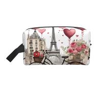 Bkdogkt Love Paris Tower - Organizador de cosméticos de gran capacidad con estampado de corazón, para mujeres y hombres, bolsa de maquillaje portátil de viaje, Blanco, Talla única