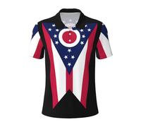 Bkdogkt Polo de manga corta con estampado de la bandera del estado de Ohio, informal, para deportes, senderismo, vacaciones, uso diario, Negro, 3XL