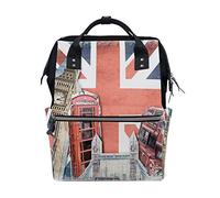 BKEOY Mochila Bolsa de Pañales Vintage Londres Monumentos Bandera Reino Unido Bolsa de Pañales Multifunción Viaje Daypack para Mamá Mamá Papá Unisex
