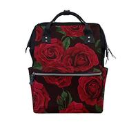 BKEOY Mochila para pañales, bolsa de pañales con rosas rojas, multifunción, mochila de viaje para mamá, papá, unisex, rosso