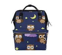 BKEOY - Mochila para pañales, diseño de búhos, luna, estrellas y nubes, multifunción, para mamá, papá, unisex