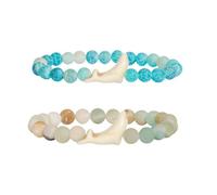 BKEPDY 2 Piezas Pulsera Mujer Piedras Naturales con Colgante Unico Elástica Cuentas Piedra Natural Pulseras de Cuentas Joyería Regalos para Todas las Ocasiones(Azul+Beige)