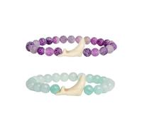 BKEPDY 2 Piezas Pulsera Mujer Piedras Naturales con Colgante Unico Elástica Cuentas Piedra Natural Pulseras de Cuentas Joyería Regalos para Todas las Ocasiones(Violet Verde)