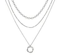 BKEPDY 3 Pcs Collar para Mujer Unidades Cadena de Capas Serpiente Apilable Bohemios Collares Oro Plateado para Mujer NiñA（Plata）