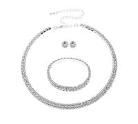 BKEPDY 3 Piezas Joyas de Mujer Collar de Diamantes de Imitación Pendientes Pulsera Joyas con Estilo y Elegante Regalo para Amante Madre o Amigo