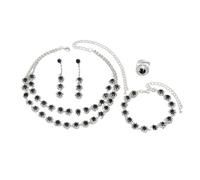 BKEPDY 4 Piezas Juego De Joyería Nupcial para Mujer Juego de Boda Collar Rhinestone Colgante Pendientes Pulsera y Anillo Conjunto para Mujeres Fiesta（Negro）