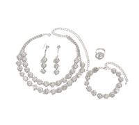 BKEPDY 4 Piezas Juego De Joyería Nupcial para Mujer Juego de Boda Collar Rhinestone Colgante Pendientes Pulsera y Anillo Conjunto para Mujeres Fiesta（Blanco）