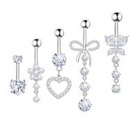 BKEPDY 5 Piezas Piercing Ombligo Circonio Corazón Elementos Florales Piercings Ombligo Acero Inoxidable Hipoalergénico Adecuado para Citas Fiestas Viajes