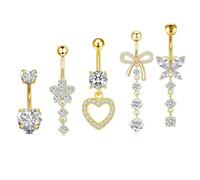 BKEPDY 5 Piezas Piercing Ombligo Circonio Corazón Elementos Florales Piercings Ombligo Acero Inoxidable Hipoalergénico Adecuado para Citas Fiestas Viajes
