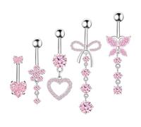 BKEPDY 5 Piezas Piercing Ombligo Circonio Corazón Elementos Florales Piercings Ombligo Acero Inoxidable Hipoalergénico Adecuado para Citas Fiestas Viajes