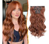 BKEPDY 6 Piezas Extensiones de Clip de Pelo Cabello Extensiones con Clips Postizo Sintético Rizado Ondulado Largo para Mujeres 16 Pulgadas (350#)