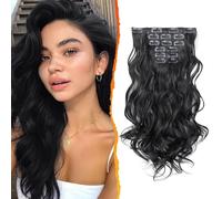 BKEPDY 6 Piezas Extensiones de Clip de Pelo Cabello Extensiones con Clips Postizo Sintético Rizado Ondulado Largo para Mujeres 16 Pulgadas (1B)