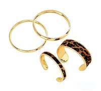 BKEPDY 7 Piezas Set De Brazaletes Para Mujeres En Baño De Oro 14 Quilates Como Brazaletes Gruesos Múltiples Apilables Estilo Boho E Indio Con Estructura (Estampado de Leopardo)