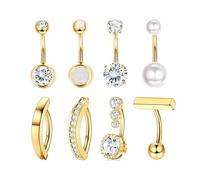 BKEPDY 8 Piezas Acero inoxidable Piercing Ombligo para Mujeres Circonio Simple y Elegante Piercings Ombligo Hipoalergénico Talla Universal Fácil de llevar