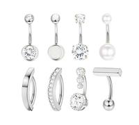 BKEPDY 8 Piezas Acero inoxidable Piercing Ombligo para Mujeres Circonio Simple y Elegante Piercings Ombligo Hipoalergénico Talla Universal Fácil de llevar