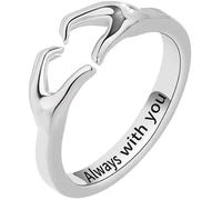 BKEPDY Anillo Ajustable Forma Corazón Manos Mensaje Grabado Joya Romántica Acero Inoxidable Compromiso Mujer Elegante