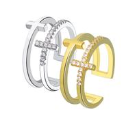 BKEPDY Anillos Cruz Ajustables Cristales Brillantes Joyería Mujer Elegante Conjunto Anillos Abiertos Dorado Plateado