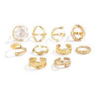 BKEPDY Anillos Oro Para Mujeres Con Perlas Barrocas Como Set Anillos Abiertos Ajustables Para Apilamiento Knuckles Y Joyas Moda Boho Chic (Oro)