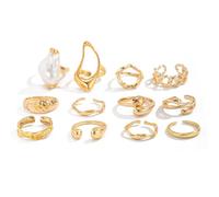 BKEPDY Anillos Oro Para Mujeres Con Perlas Barrocas Como Set Anillos Abiertos Ajustables Para Apilamiento Knuckles Y Joyas Moda Boho Chic (Oro Estilo 1)