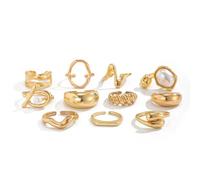 BKEPDY Anillos Oro Para Mujeres Con Perlas Barrocas Como Set Anillos Abiertos Ajustables Para Apilamiento Knuckles Y Joyas Moda Boho Chic (Oro Estilo 2)