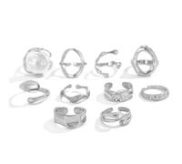 BKEPDY Anillos Oro Para Mujeres Con Perlas Barrocas Como Set Anillos Abiertos Ajustables Para Apilamiento Knuckles Y Joyas Moda Boho Chic (Plata)