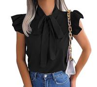 BKEPDY Blusa Mujer Elegante con Lazo Manga Corta Camiseta Verano Cuello Camisa Volantes Top Oficina Casual Blusas Moda Primavera Ropa Basica