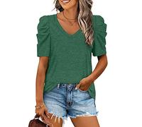 Camisetas Manga Corta Mujer Verano Camisa Cuello V Manga Hueca Burbuja Elegante Casual Top Short Sleeve Shirt Clásica Básica Top Suelto T-Shirt Tops