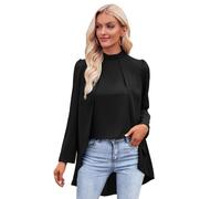 BKEPDY Blusas de Mujer Elegantes, Camisa de Manga Larga con Cuello Redondo para Mujer Top Casual de Trabajo para Primavera Verano y Otoño Liso Top Fiesta Empresa Casual (Negro XL)