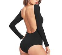 BKEPDY Body Mujer Manga Larga Sexy Bodies sin Respaldo Elegante Sexy Bodysuit Mono Jumpsuit Top Vestir Ropa Interior Leotardo Going Out Tops(Negro S)