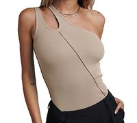 BKEPDY Body sin Mangas Mujer Sexy Asimétrico Bodysuit Acanalado Moldeador Elegante Top Reductor Monos de una Pieza Camiseta Ajustada Vientre Plano Ropa Verano