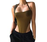 BKEPDY Body sin Mangas Mujer Sexy Halter Cadena Bodysuit Elegante Reductor Moldeador Top Faja Reductora Vientre Plano Suit Jumpsuit Monos Camiseta